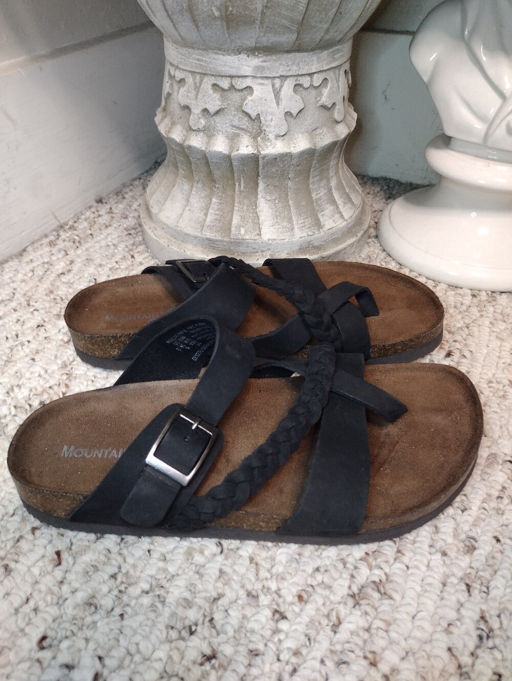 Mountain Sole Birkenstock Style Black Leather Braided Strap Women's Sandals